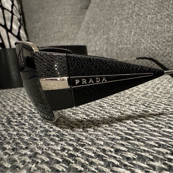 Prada black and silver metal sunglasses snakeskin design trim - Picture 2 of 7